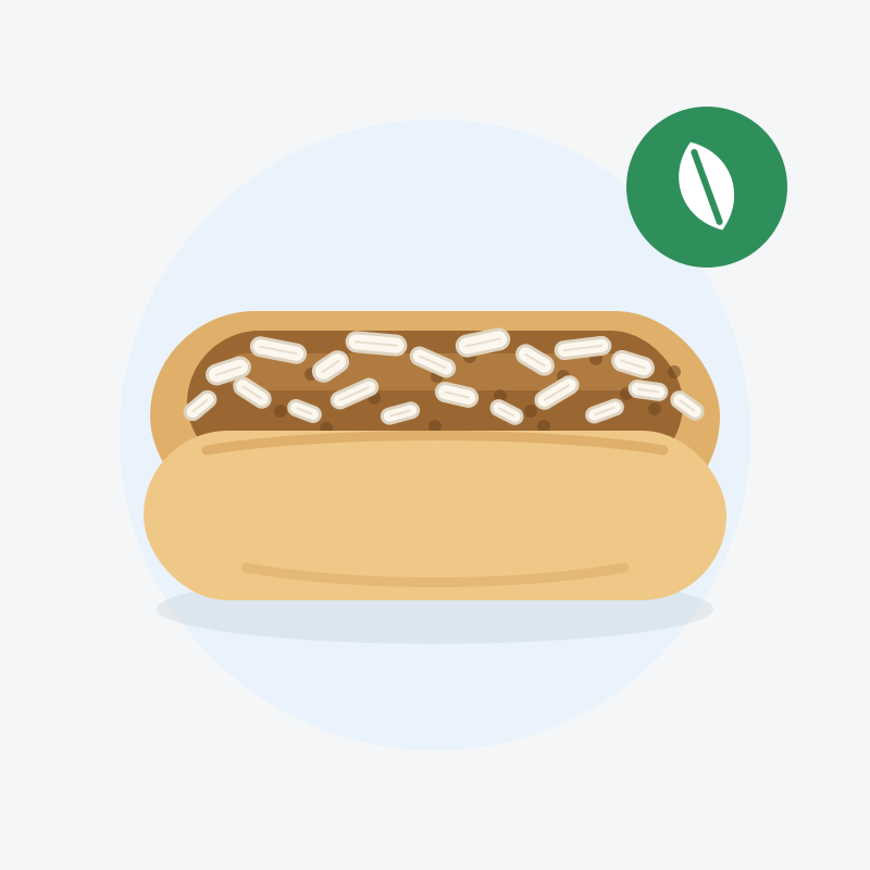 Vegetarian sausage in a bun, with onion